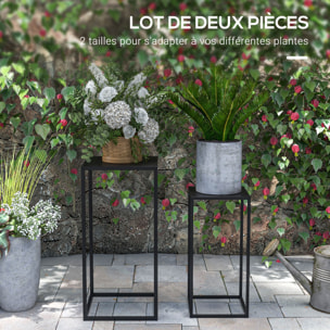 Support pots de fleurs 2 pièces - lot de 2 étagères à fleurs - portes plantes - acier époxy noir