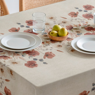 Nappe imprimée anti-tâches COQUELICOT NATUREL