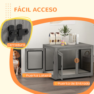 Jaula para Perros Grandes Estilo Mueble Casa para Perros 94x60x71,5 cm Mesa Auxiliar con 2 Puertas de Pestillo Cojín de Tela Oxford y Rejillas de Acero Gris