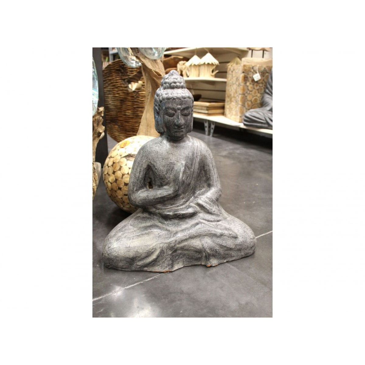 Buddha assis gris en terre cuite posture de méditation H52cm - BOUDI