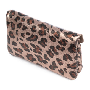 Alseno portafoglio allungato donna. Pelle scamosciata autentica, design animalier a stampa leopardo, laccato lucido.