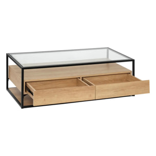 Table basse 2 tiroirs "Aldea" beige 120x60x40cm