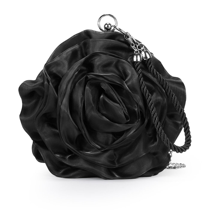 Bolso de fiesta negro con forma de flor