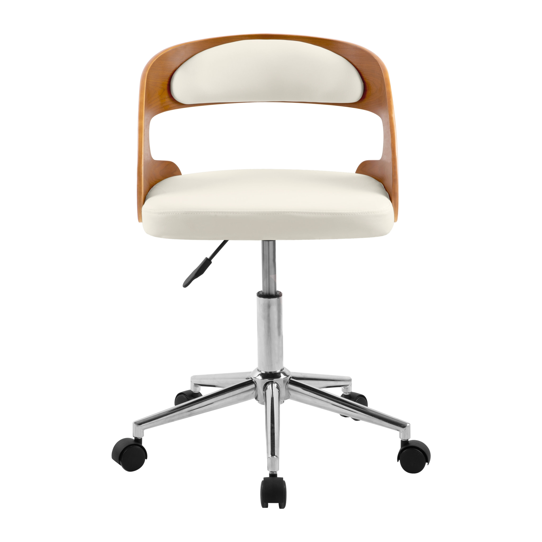 Chaise de bureau pivotante en bois et PU blanc - Louis