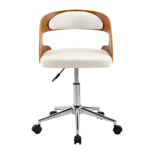 Chaise de bureau pivotante en bois et PU blanc - Louis