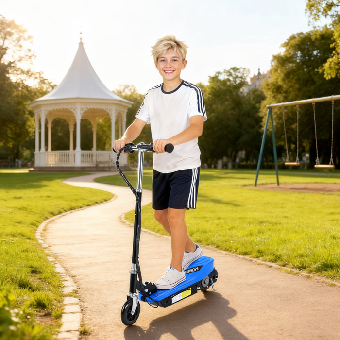 Patinete Eléctrico Plegable para Niños y Adolescentes de +7 Años Velocidad de 10 km/h Scooter Eléctrico con Manillar Ajustable en Altura y Frenos Carga Máx. 50 kg 78x37x87-95 cm Azul