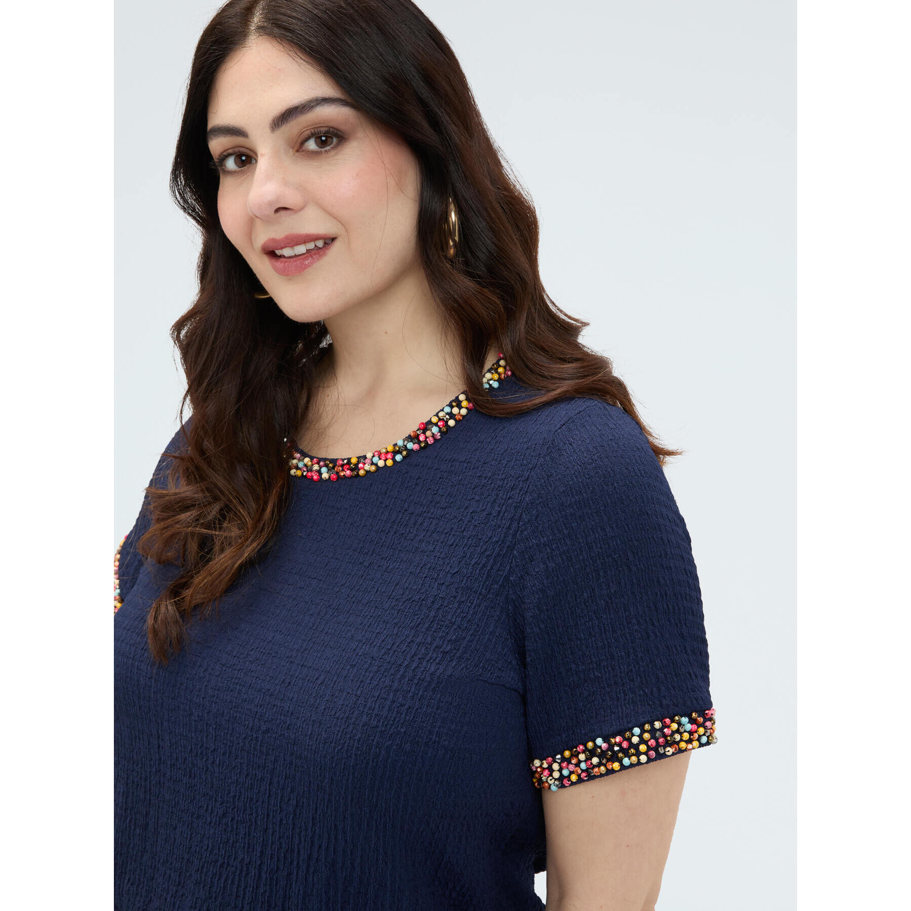 Fiorella Rubino - Camiseta de punto con cuentas - Azul
