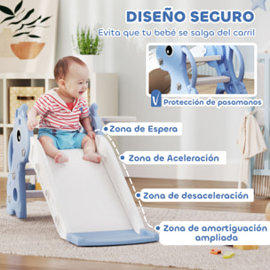 Tobogán Infantil 3 en 1 Tobogán para Niños de 1 a 3 Años con Escalera Canasta de Baloncesto y Diseño de Jirafa para Interior 106x51,5x52 cm Azul
