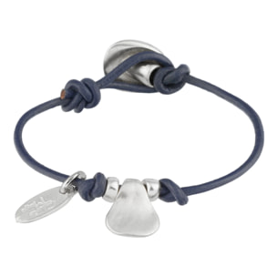 Pulsera Cuero azul plata chapado"Basic"