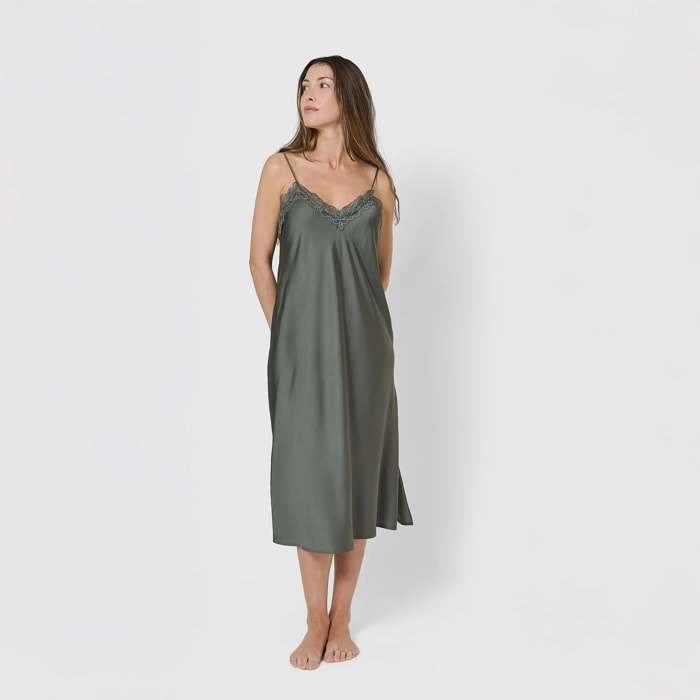 Camisón midi satén verde cacería