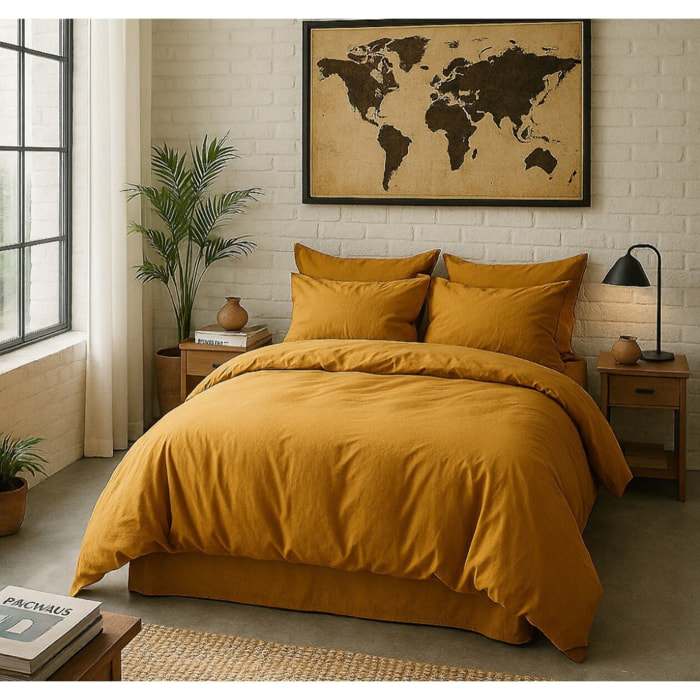 Housse De Couette 100% Percale De Coton Lavé Safran