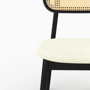 Lot de 2 chaises en bois noir, tissu beige et rotin synthétique - Maria