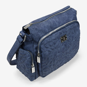 Bolso bandolera azul con bolsillos y cremallera