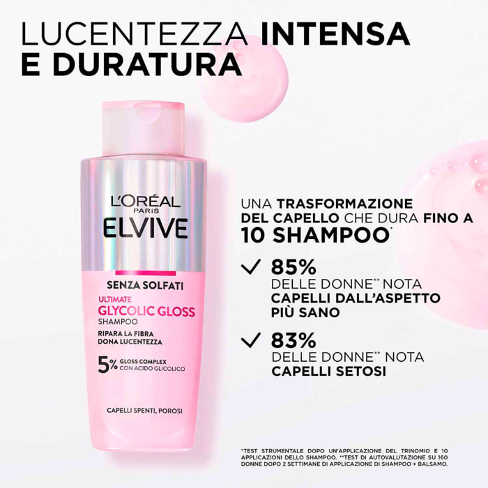 Shampoo Elvive Ultimate Glycolic Gloss con Acido Glicolico per Capelli Spenti e Porosi - Flacone da 200ml