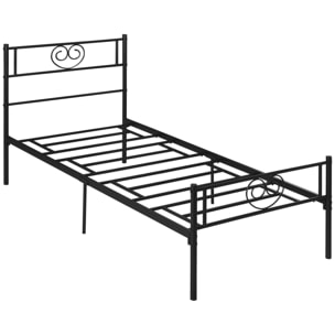 Marco de Cama Individual de Metal 31 cm para Colchón 90x190 cm con Cabecera Forma de Corazón Estructura de Cama con Espacio Bajo de Almacenamiento 95x196x100 cm Negro