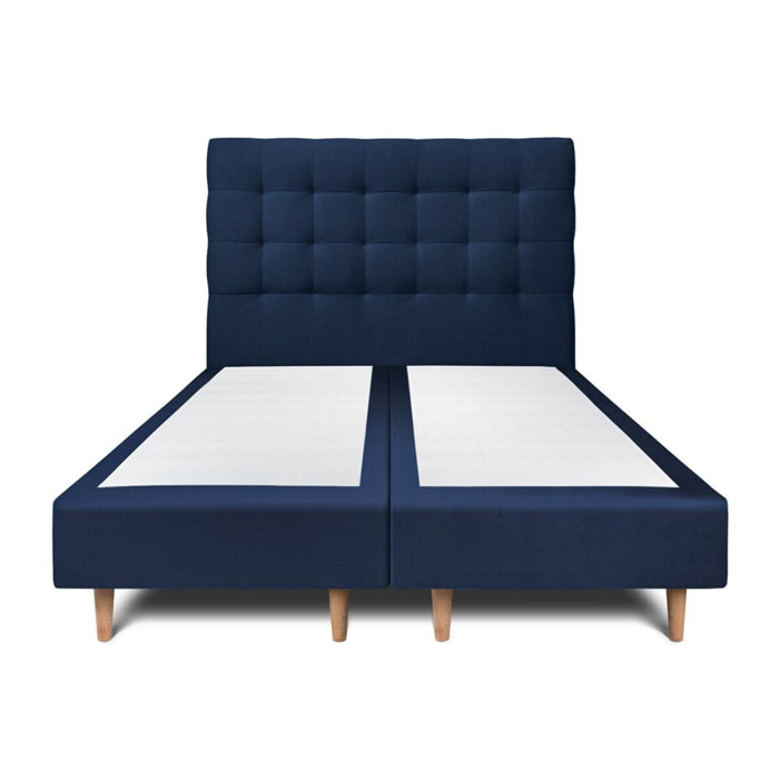 Lit avec tête de lit capitonnée velours et sommier tapissier Ep20