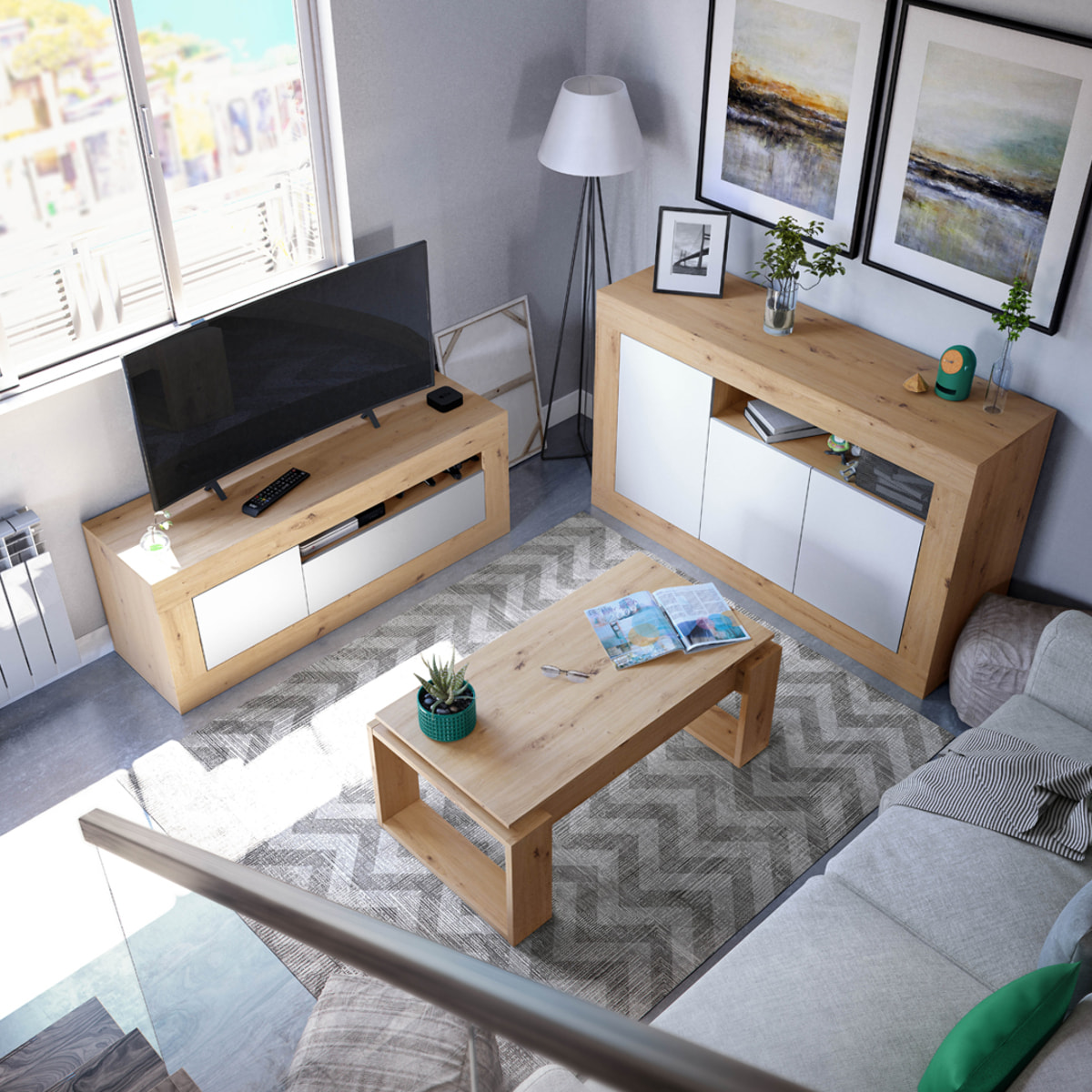 Mesa Centro Elevable 45x105x55 Cm Roble Nodi
