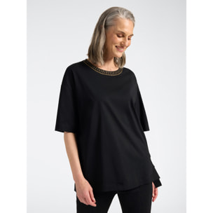 Elena Mirò - T-shirt in cotone con borchie e lacci laterali - Nero