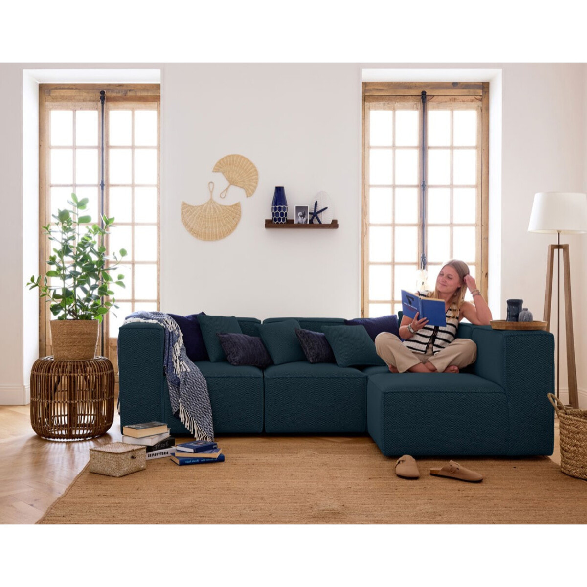 Arty - module d'assise sans accoudoirs - en tissu mailles 3D - Bleu canard