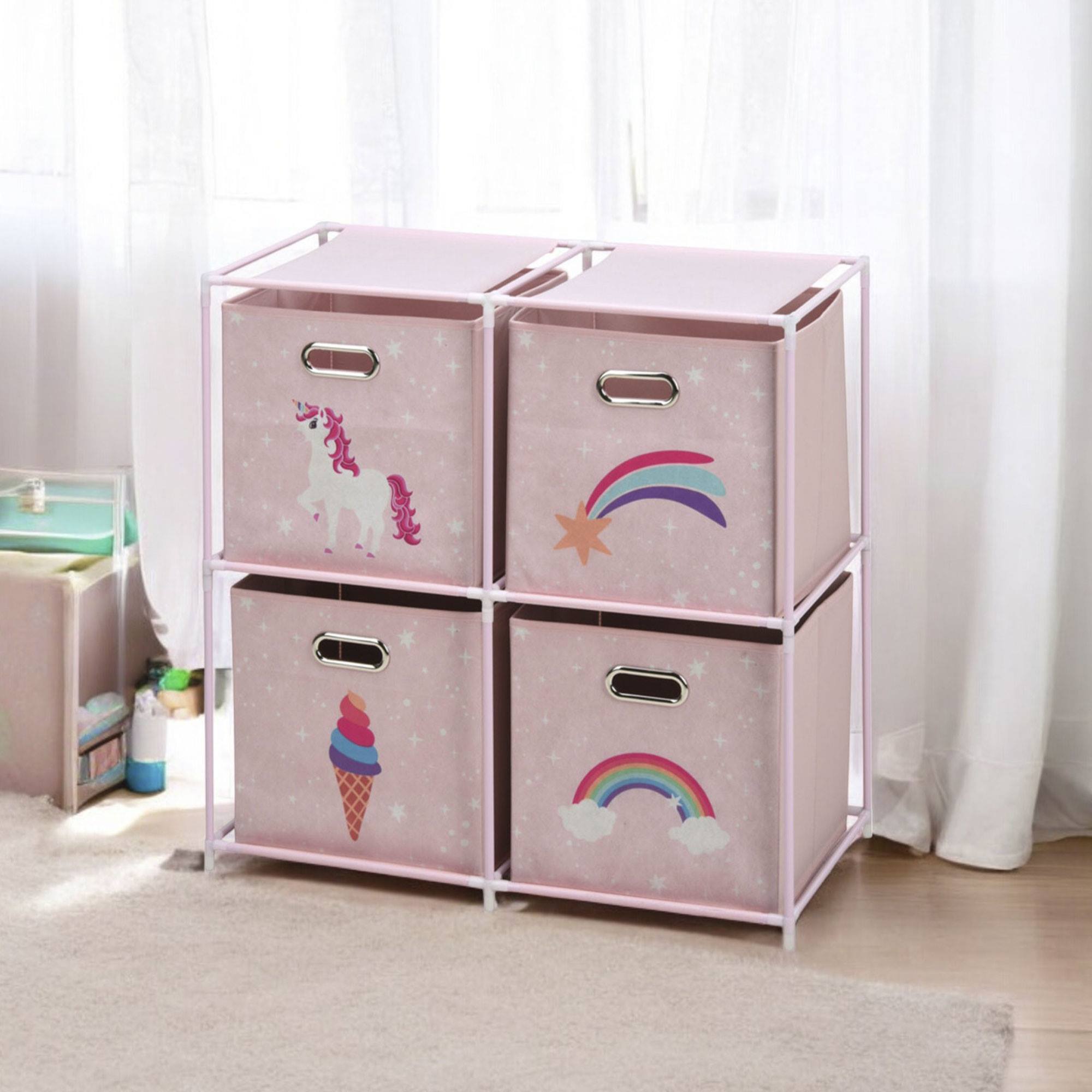 Well home cajonera infantil de 4 compartimentos con marcos de metal y color rosa