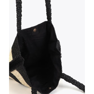 Borsa effetto rafia a righe con ricamo 3D