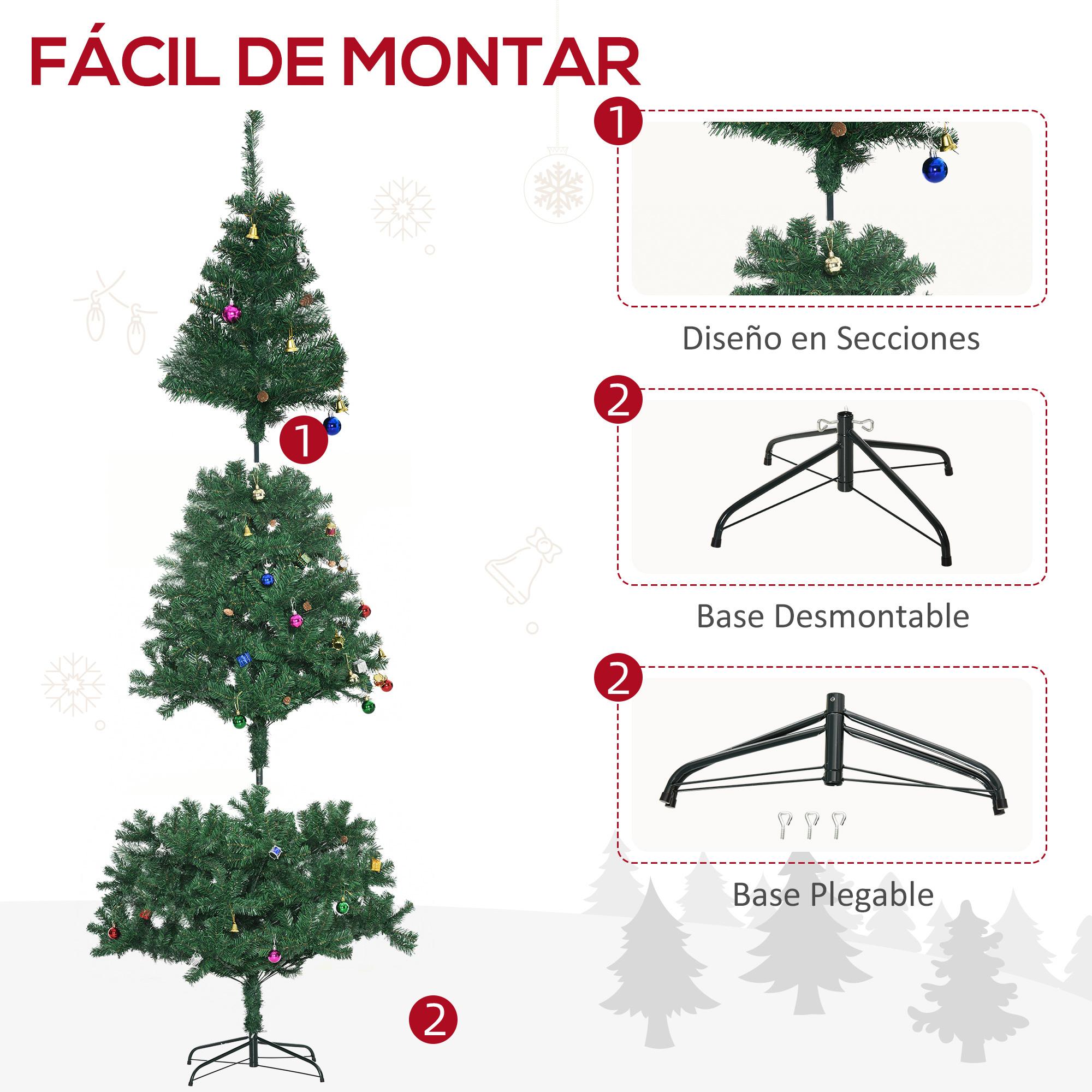 HOMCOM Árbol de Navidad Artificial 210 cm Ignífugo con 1036 Ramas Adornos Decorativos Hojas de PVC Apertura Automática Soporte Metálico Decoración Navideña para Interiores Verde