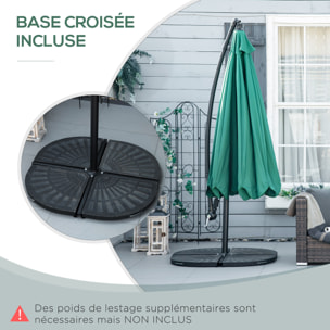 Parasol déporté octogonal inclinable pivotant manivelle pied acier Ø 2,9 x 2,4H m vert