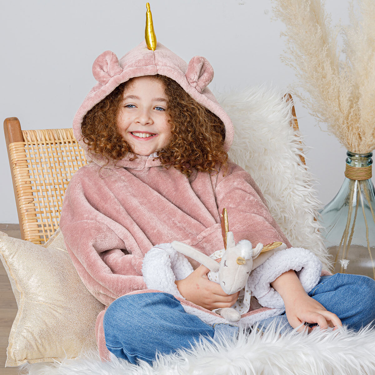 Plaid sweatshirt capuche "Licorne" - rose