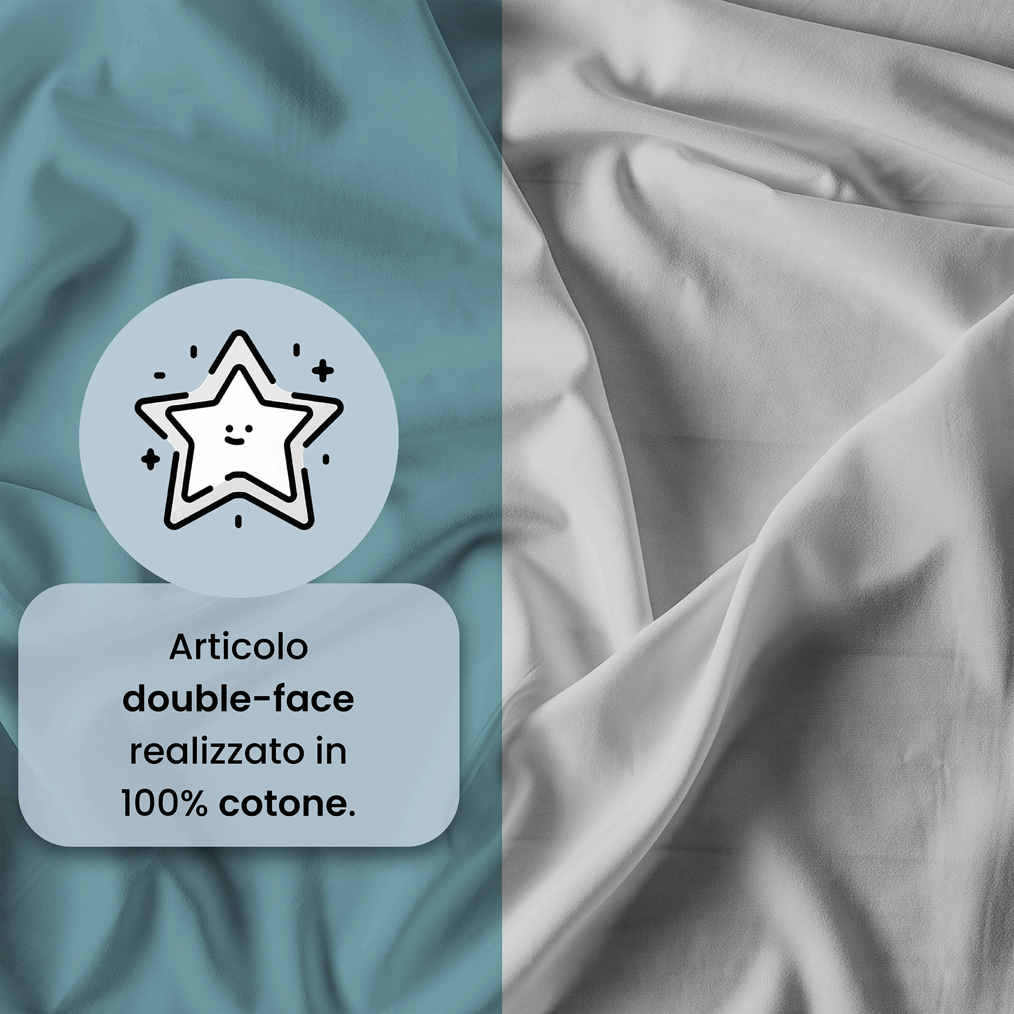 PARURE COPRIPIUMINO NATURAL COLOR, 100% Cotone, Made in Italy - OTTANIO/GRIGIO CHIARO