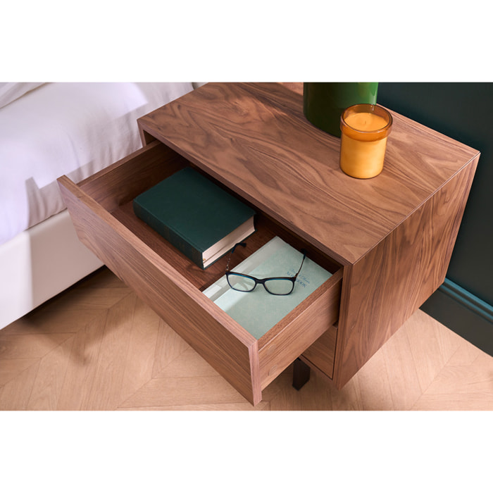 Table de chevet vintage bois foncé noyer et métal L60 cm MANNY