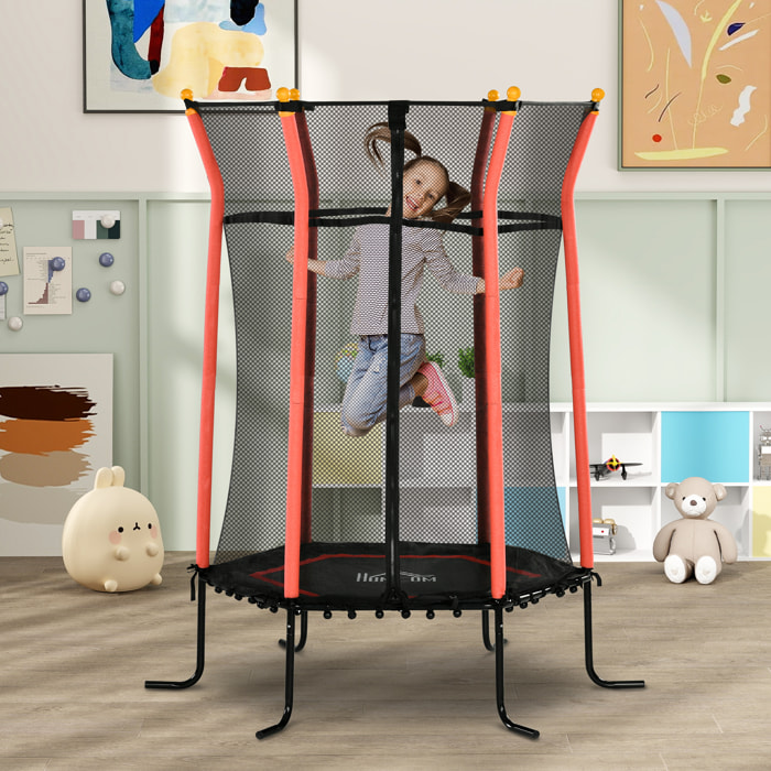 Trampoline enfant dia. 1,63 x 1,9H m filet de sécurité porte zippée 6 poteaux rembourrés inclus charge max. 50 Kg rouge noir