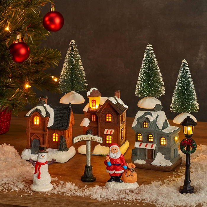 Juego de 10 piezas de pueblo navideño con luces led