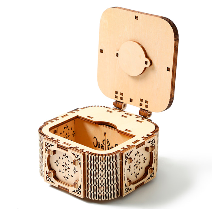 Modello in Legno 3D, design di Scatola musicale con movimento meccanico. 68 pezzi.