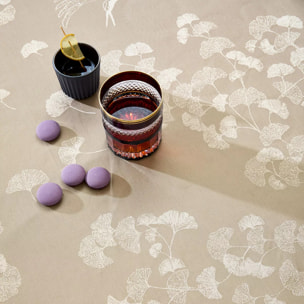 Set pur coton enduit motif jacquard Mille ginkos naturel