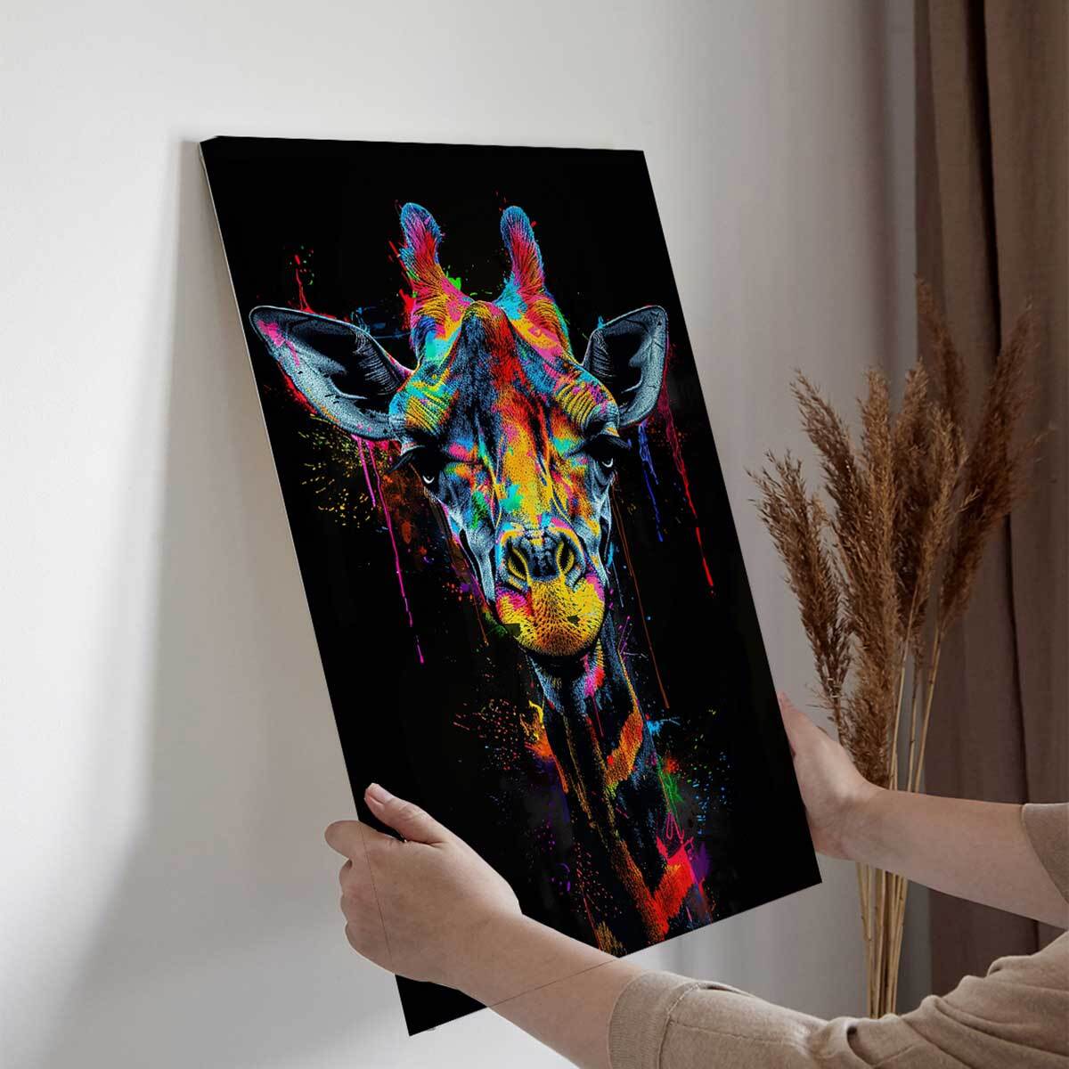 Tableau girafe néon éclatante Toile imprimée