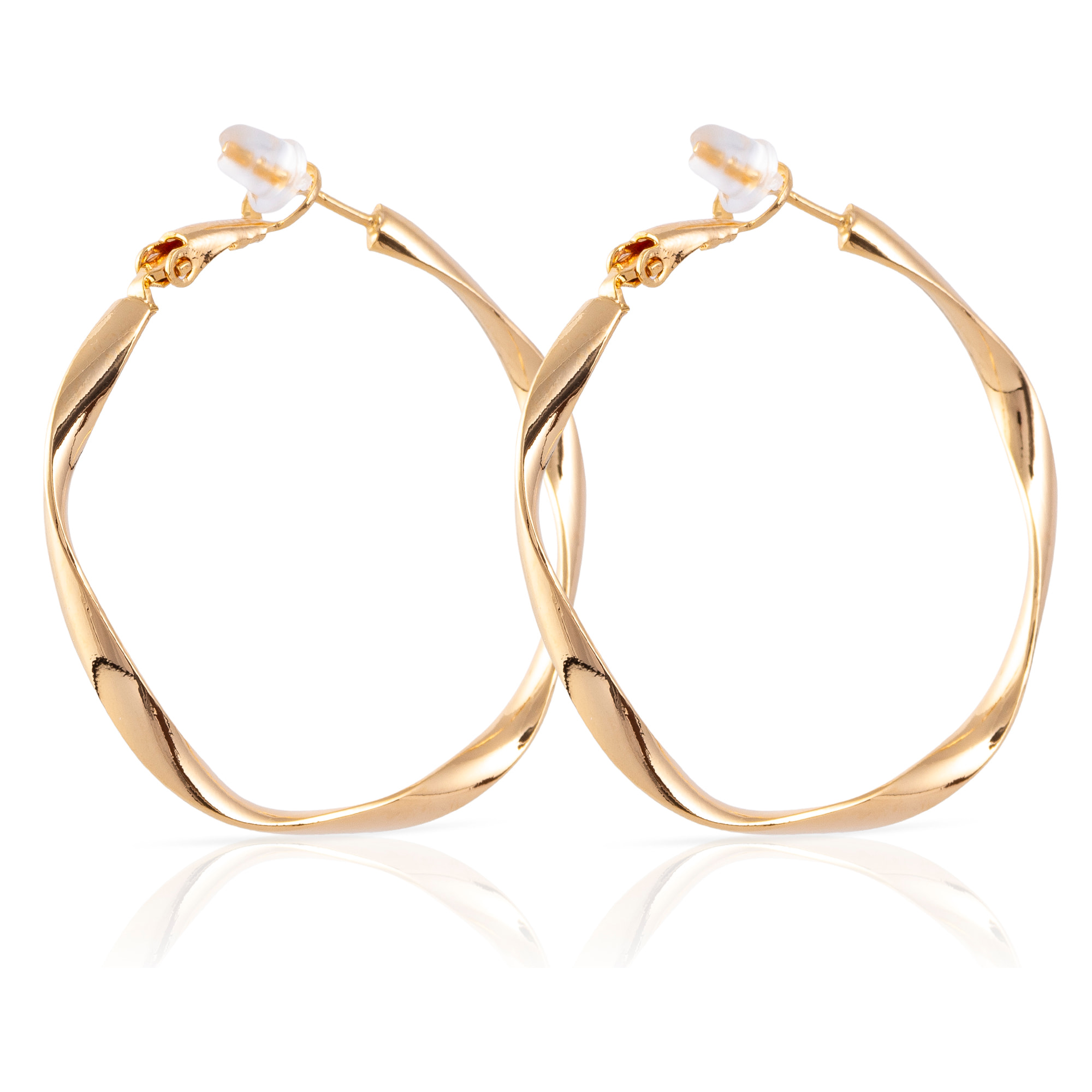 Pendientes de aro ondulados de cobre con baño de oro auténtico, 40 mm, cierre catalán de plata de ley 925 con acabado dorado electroplateado.