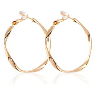 Pendientes de aro ondulados de cobre con baño de oro auténtico, 40 mm, cierre catalán de plata de ley 925 con acabado dorado electroplateado.