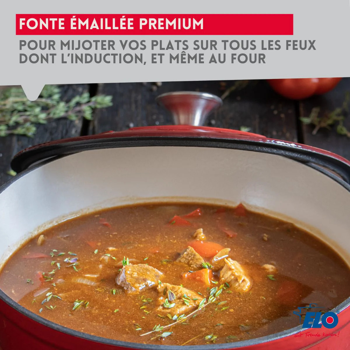 Cocotte ovale en fonte émaillée 33 cm de long rouge cerise 4,9 L Elo