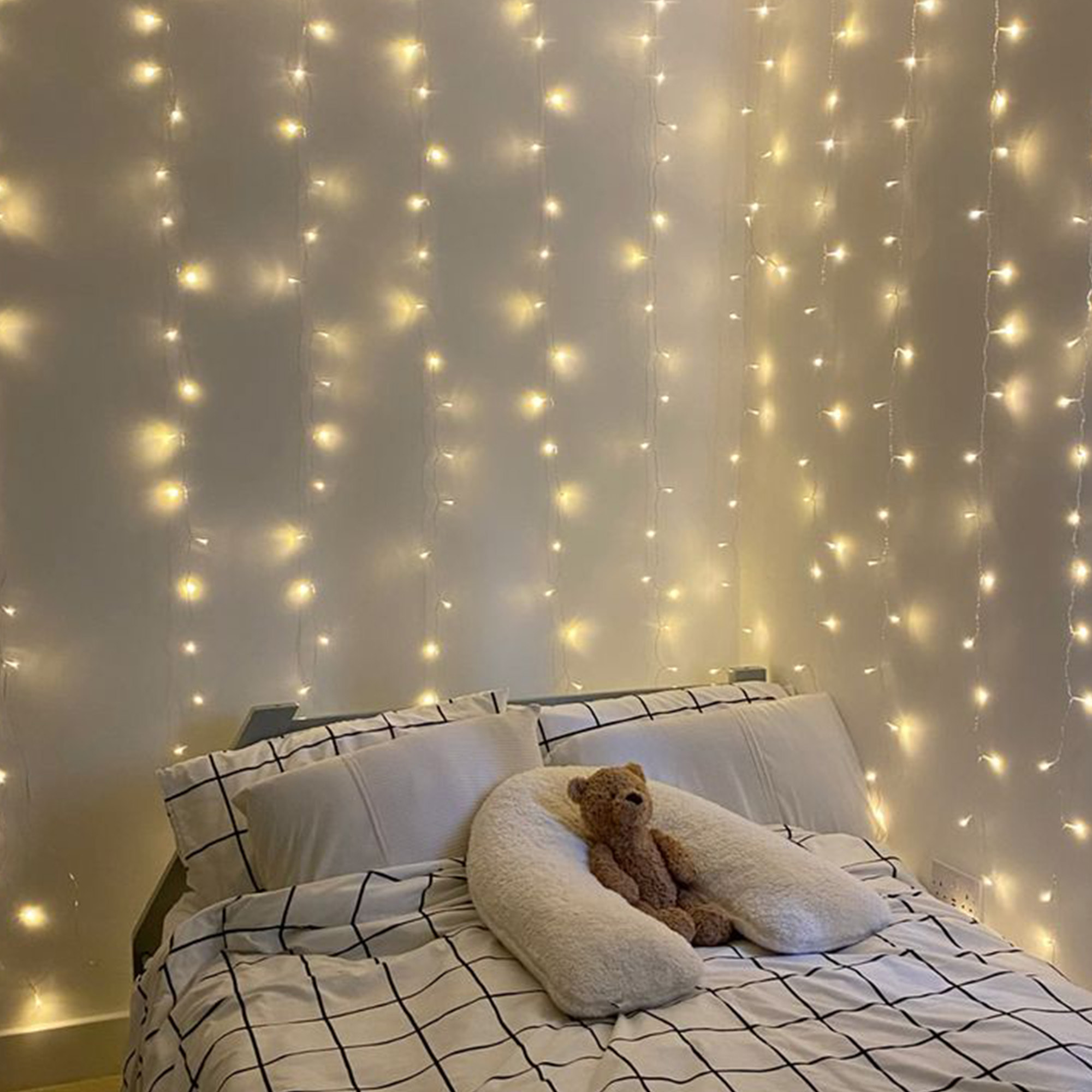 conjunto de luces de cortina con 240 luces led blanco cálido con control remoto 40 cuerdas