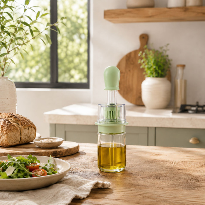 Bouteille d'huile avec brosse 18cl en verre et en plastique