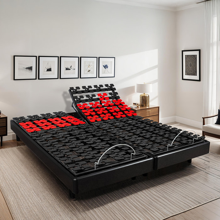 Sommier Électrique Superflex à Plots, 5 Plans de Couchage, Fermeté Réglable, Suspension Multidirectionnelle, relevage motorisé
