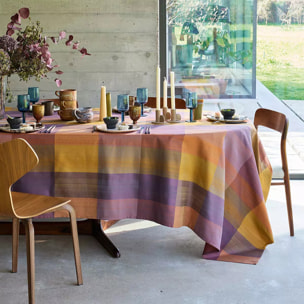 Nappe pur coton enduit motif jacquard violet Mille ecossais velvet
