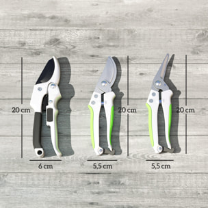 Ensemble 3 pièces sécateur à enclume + sécateur à lames franches + ciseau de taille noir vert