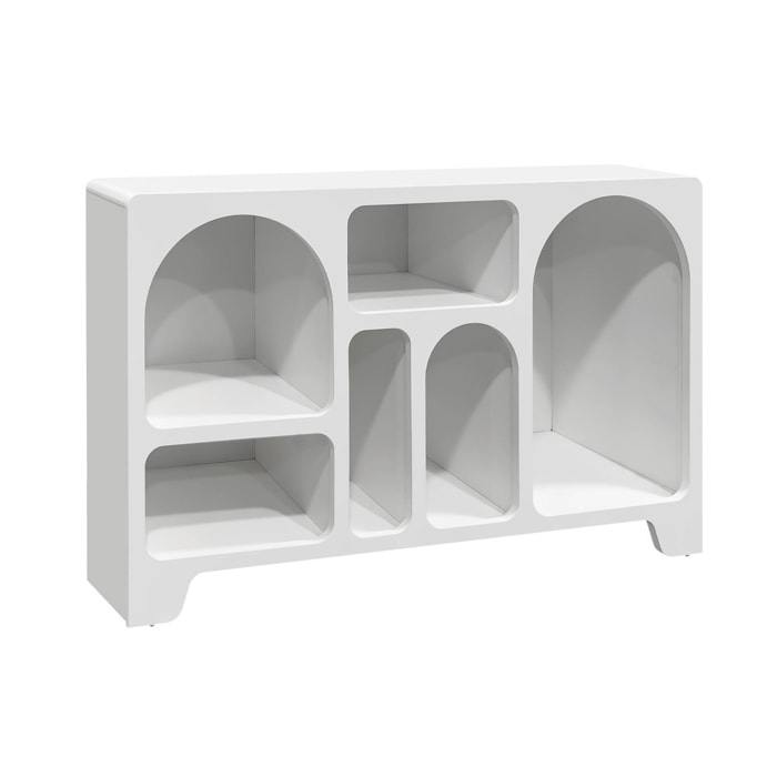 Buffet organique plusieurs niches 6 compartiments. buffet bas. effet bois blanc 120cm