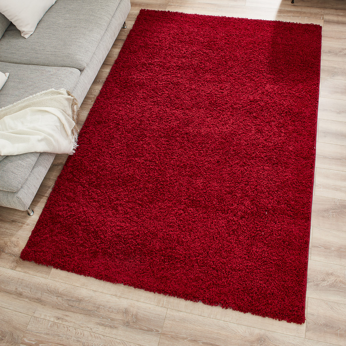 SHAGGY UNI - Tapis shaggy à poils longs, motif uni rouge