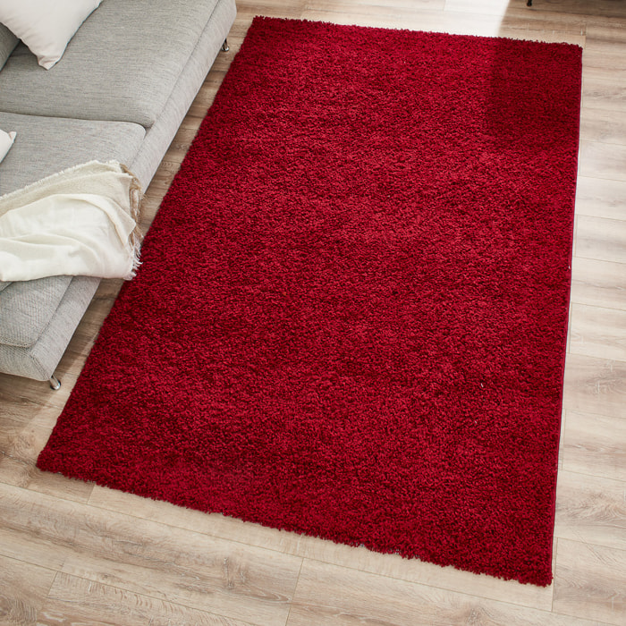 SHAGGY UNI - Tapis shaggy à poils longs, motif uni rouge