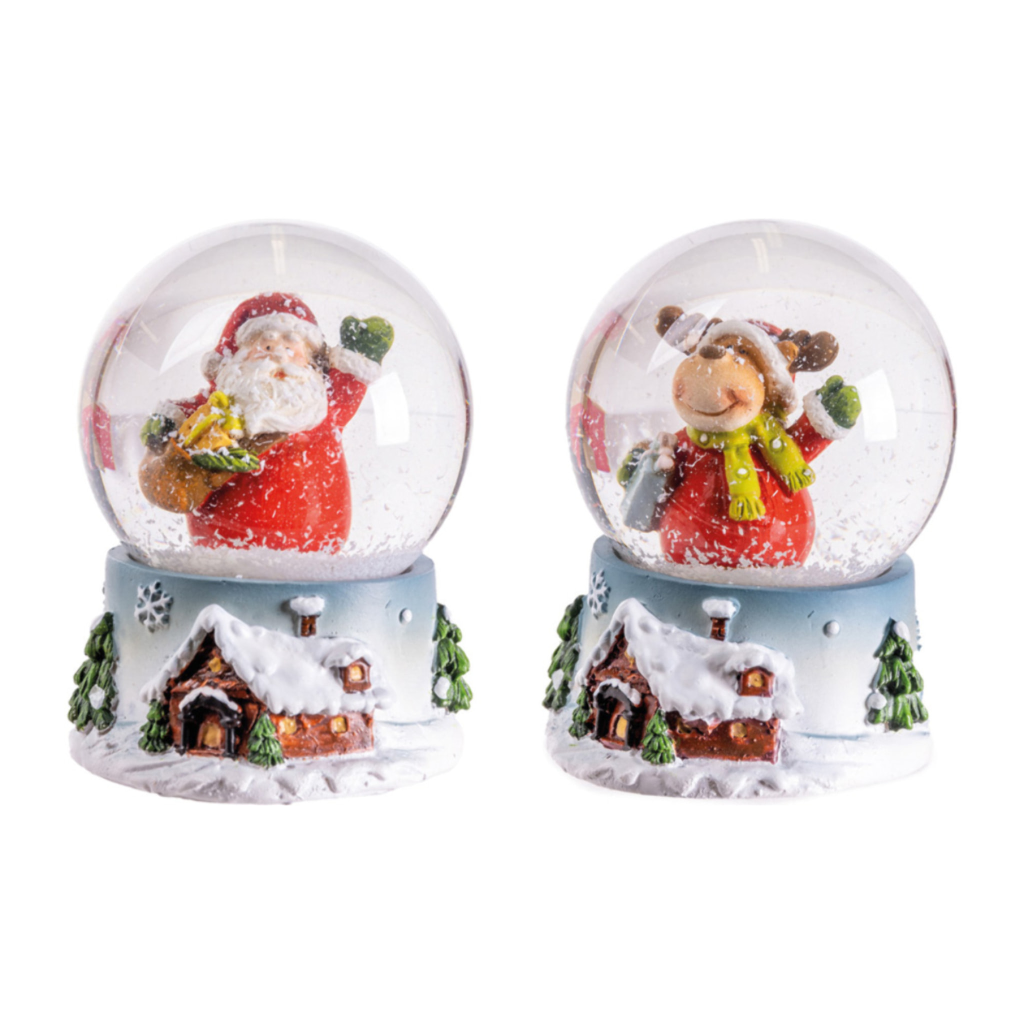 Set 2 Palla Di Neve Modello Santa & Rudolph