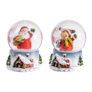 Set 2 Palla Di Neve Modello Santa & Rudolph