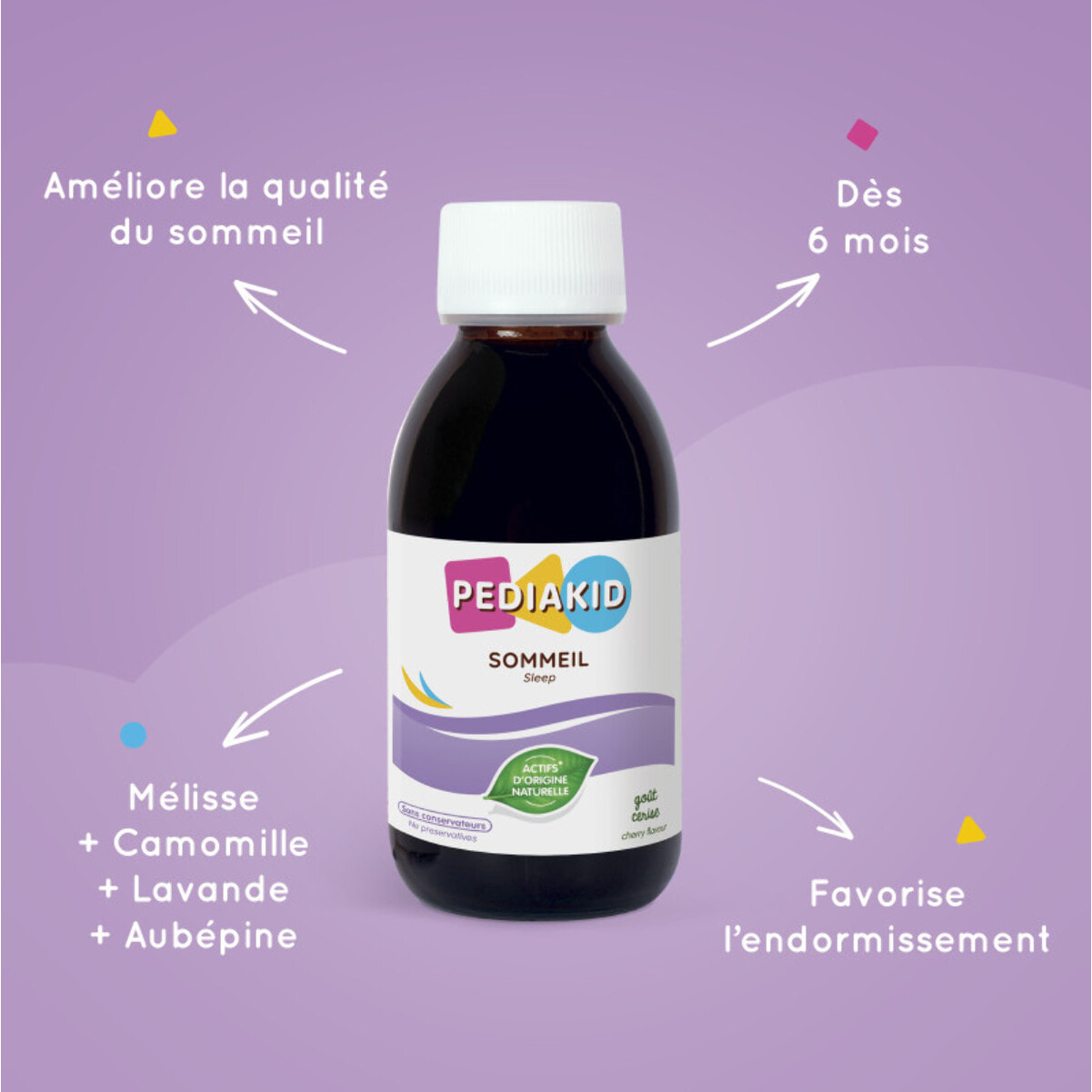 PEDIAKID - Sirop Sommeil - Complément Alimentaire Naturel - Formule Exclusive au Sirop d'Agave - Améliore la Qualité du Sommeil - Favorise l'Endormissement - Arôme Cerise - Lot de 2 sirops 125ml