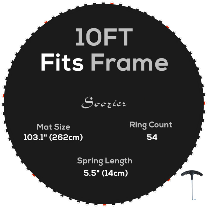 Tapete de Repuesto para Trampolín Redondo Ø262 cm Colchoneta para Trampolín de 10 Pies Anti-UV y 8 Filas de Costuras Negro